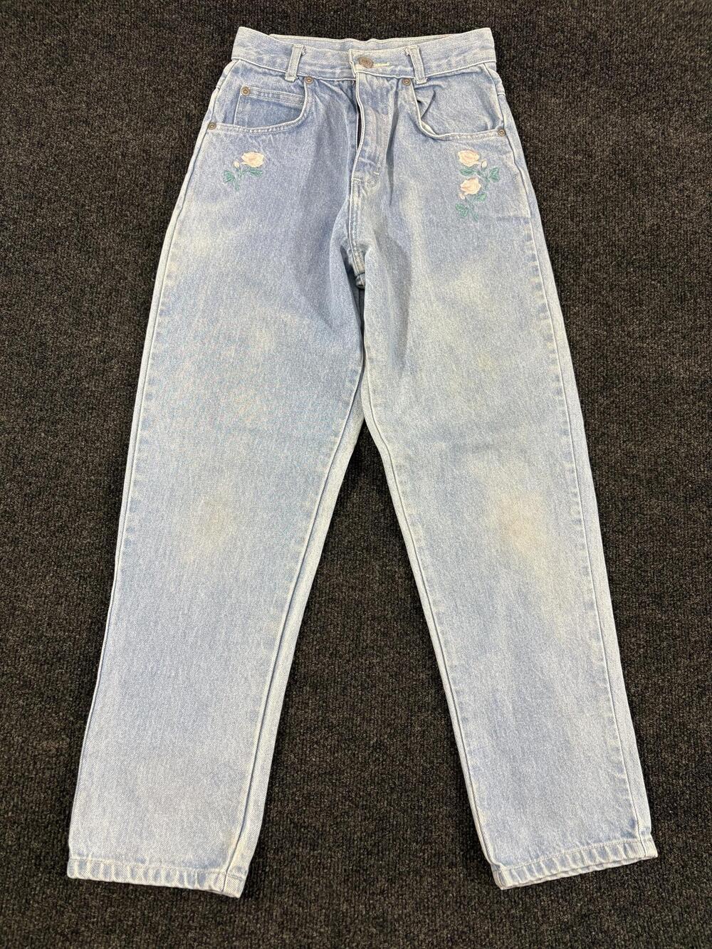 Vintage Jet Set Jeans Womens 10 Blue Embroidered Floral High Rise Mom Denim